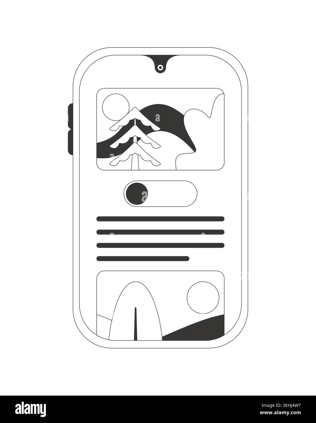 Mobile blog post interface with toggle switch 2D line object Stock Vector
