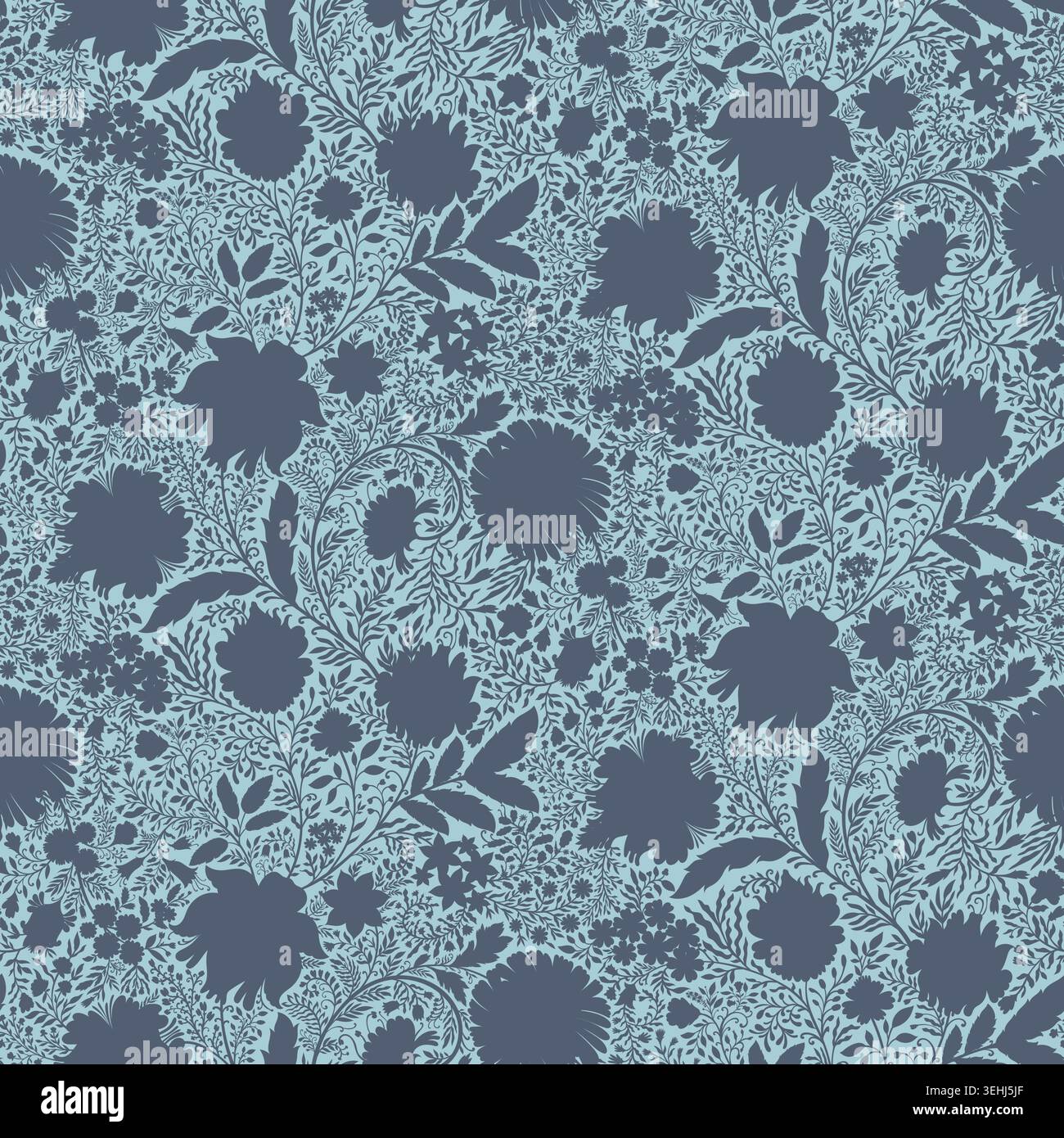 Sage Green Chintz Floral Silhouette Pattern Stock Vector