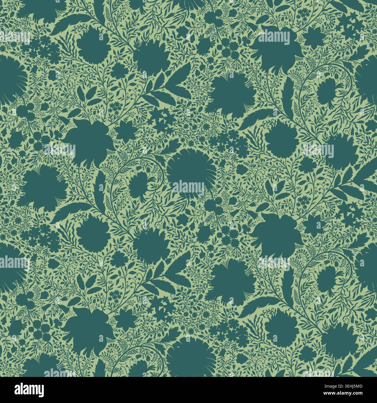 Sage Green Chintz Silhouette Damask Pattern Stock Vector