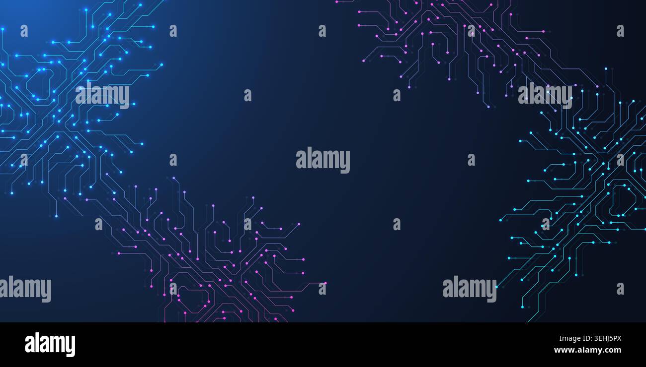 Circuit board digital abstract background. Motherboard technology texture design. AI semiconductor and computer processor on tech bg. Vector Stock Vector
