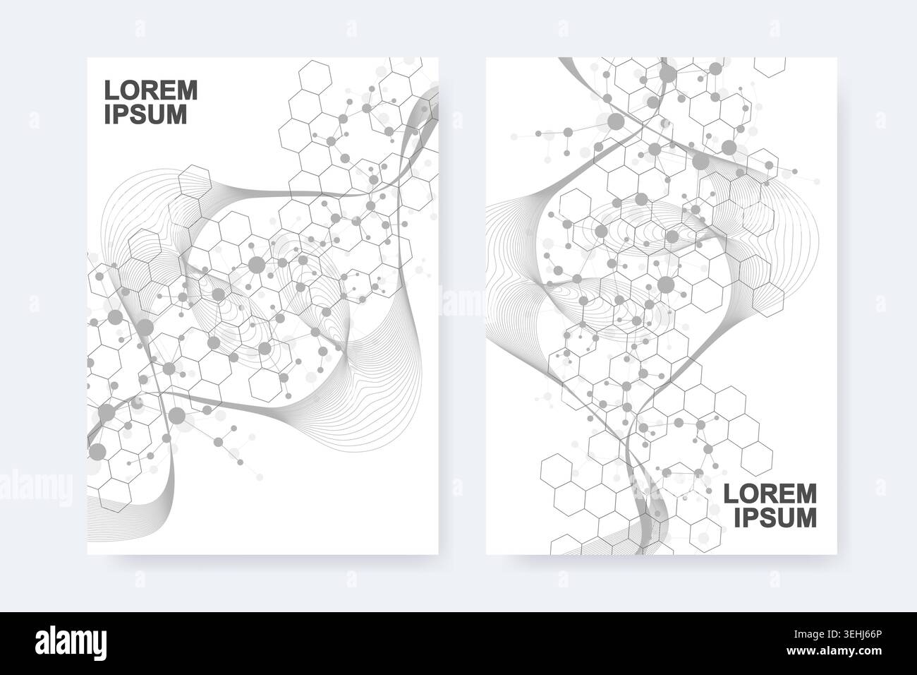 Scientific brochure design template. Vector flyer layout, Molecular structure with connected lines and dots. Scientific pattern atom DNA with elements Stock Vector