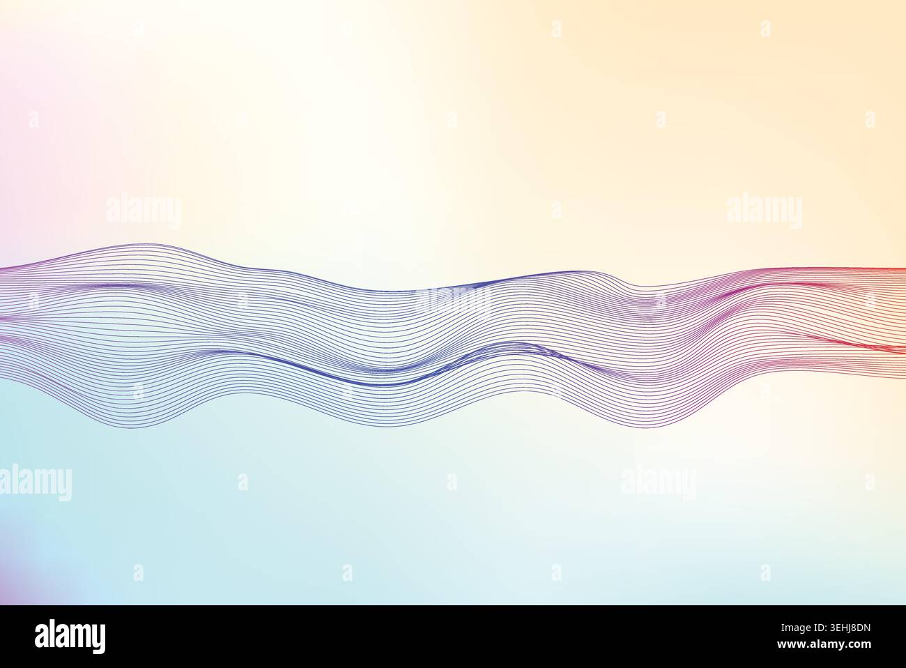 Abstract Flowing Wireframe Waves on Soft Pastel Gradient Background Stock Vector