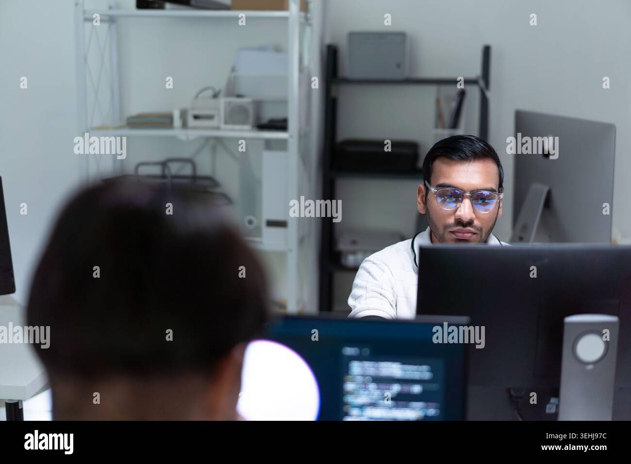 Modern Tech Startup Office With Software Developers Working At Computers Stock Photo
