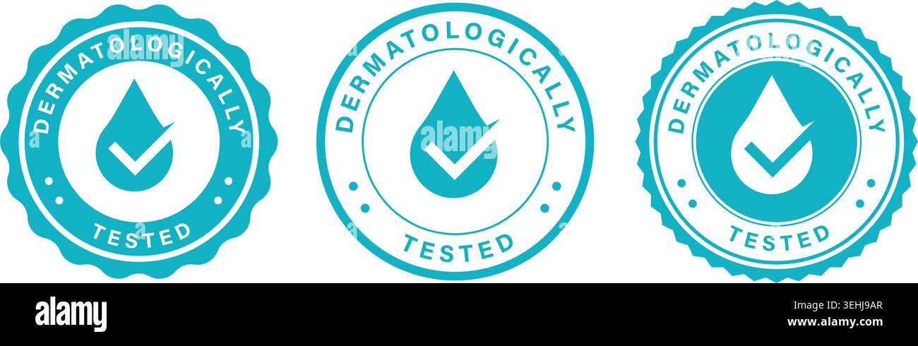 Blue Dermatologically Tested Seal Badge Collection Vector Certification Icons Stock Vector