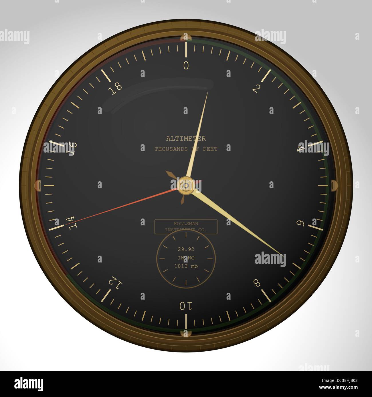 World War II aircraft altimeter dial with brass bezel and black face ...