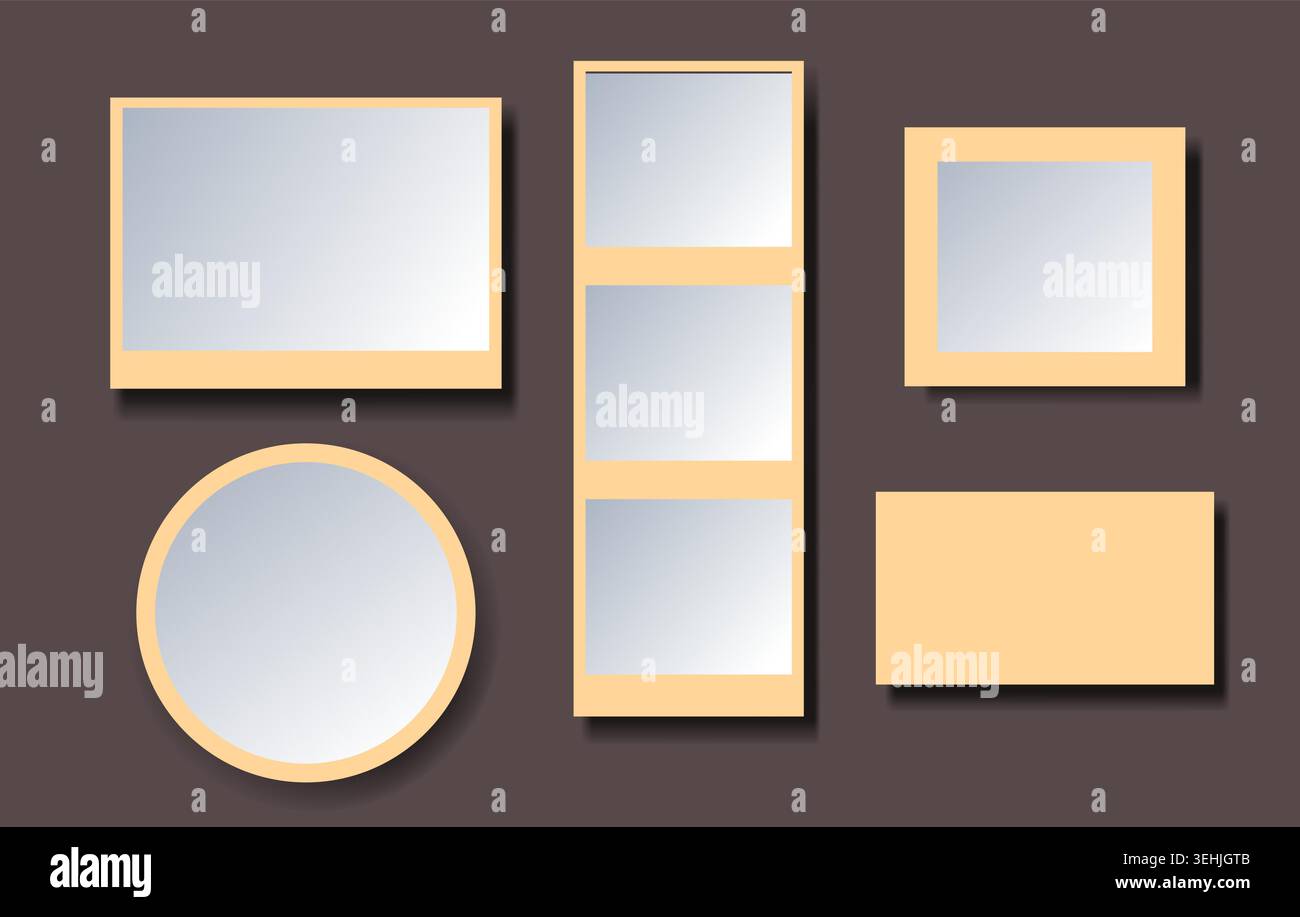 Scrapbook memory frames with soft shadows. Vector set ultra thin borders. Realistic template collection. Printable frame, aesthetic style. Stock Vector