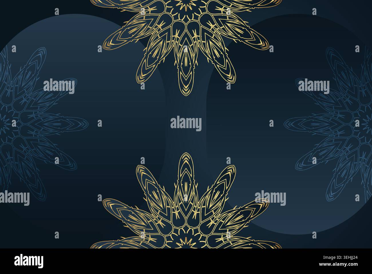 Elegant Blue And Gold Mandala Pattern With Geometric Frame Elements Stock Vector
