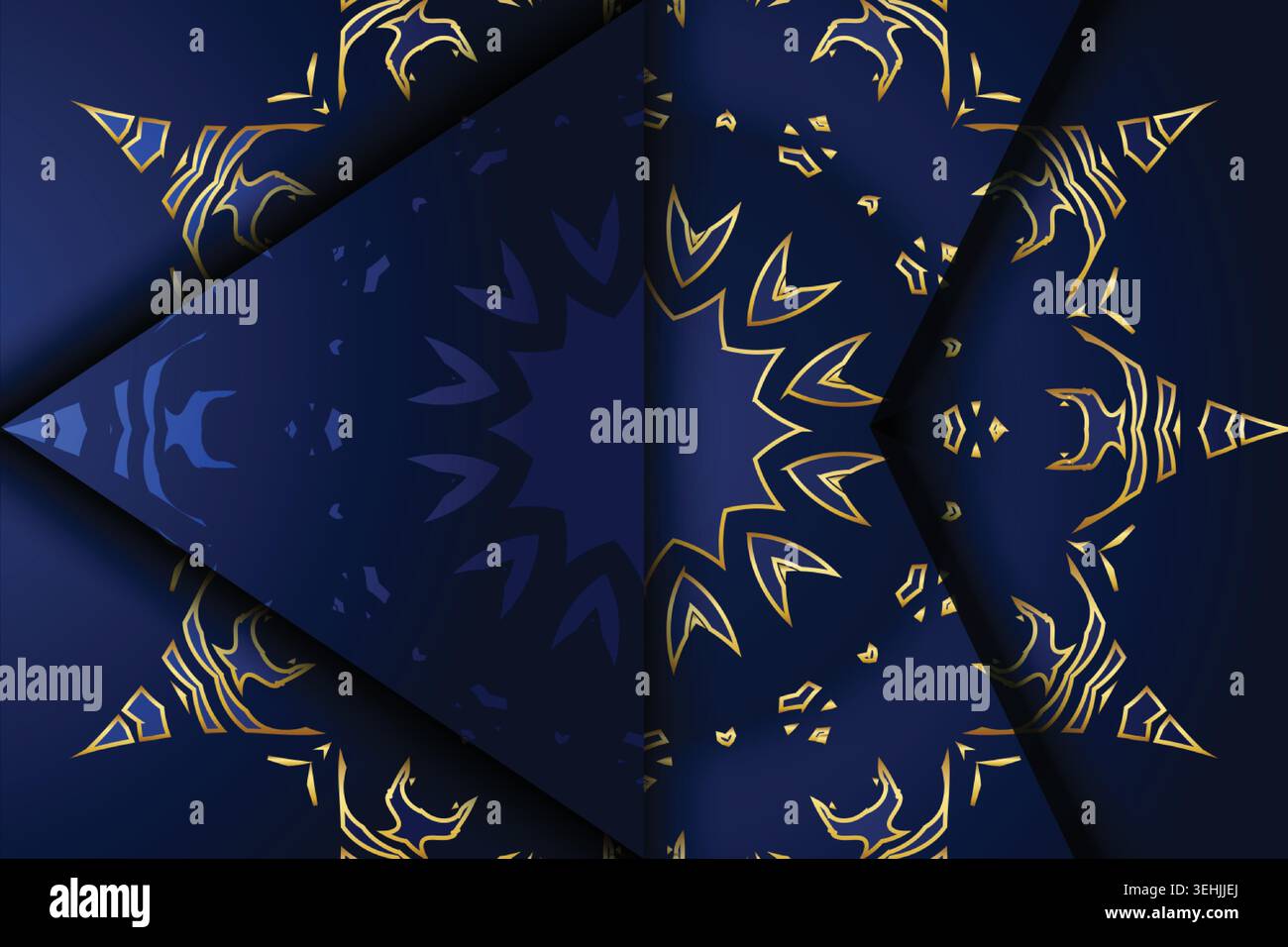 Decorative Blue And Gold Mandala Background With Layered Circular Motifs Stock Vector