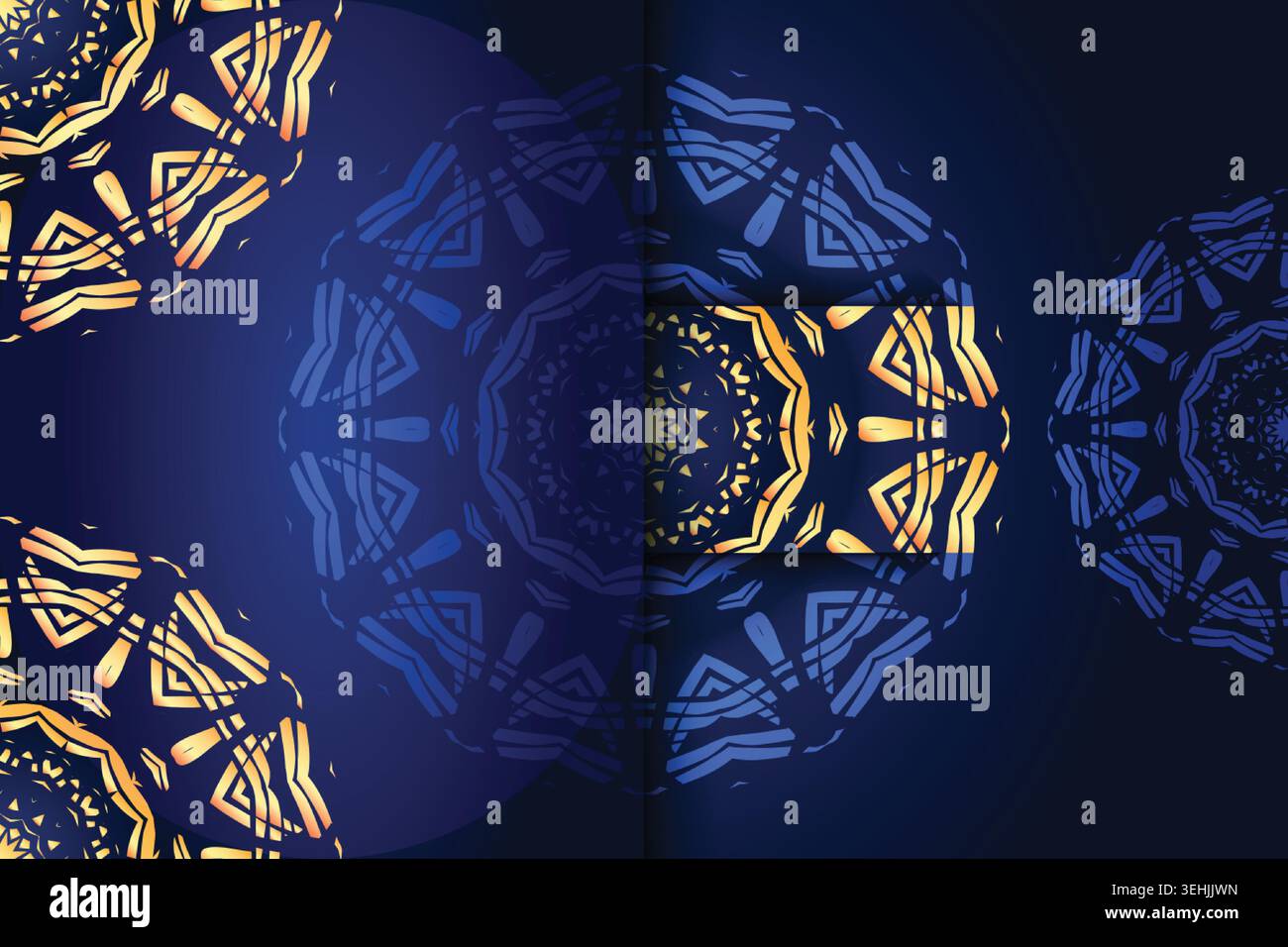 Deep Blue And Gold Geometric Mandala Pattern For Elegant Background Stock Vector