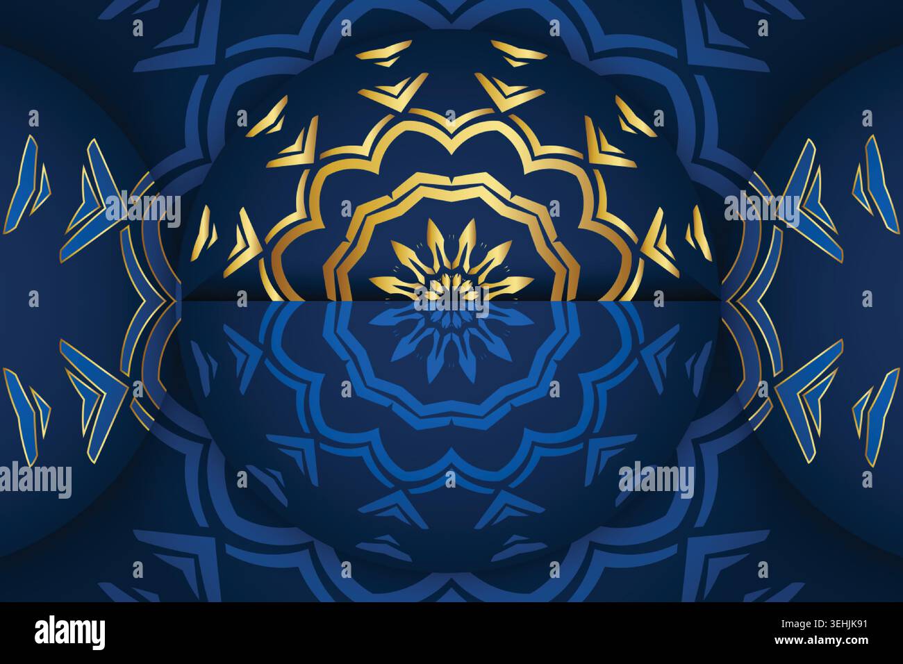 Intricate Gold Mandala Star Pattern On Deep Blue Decorative Background Stock Vector