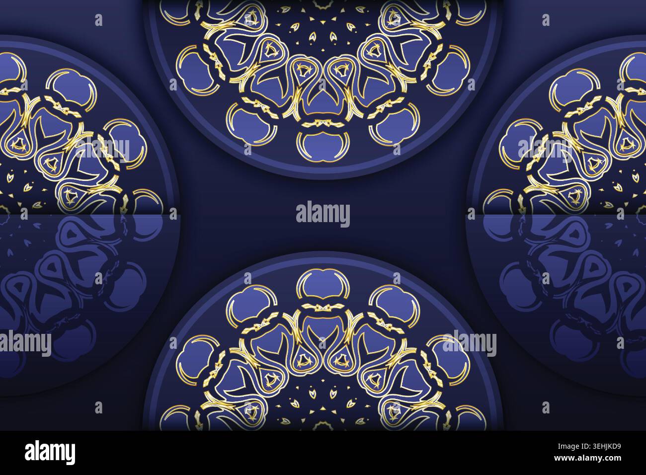 Elegant Navy Blue And Gold Mandala Decorative Seamless Pattern Artwork Stock Vector
