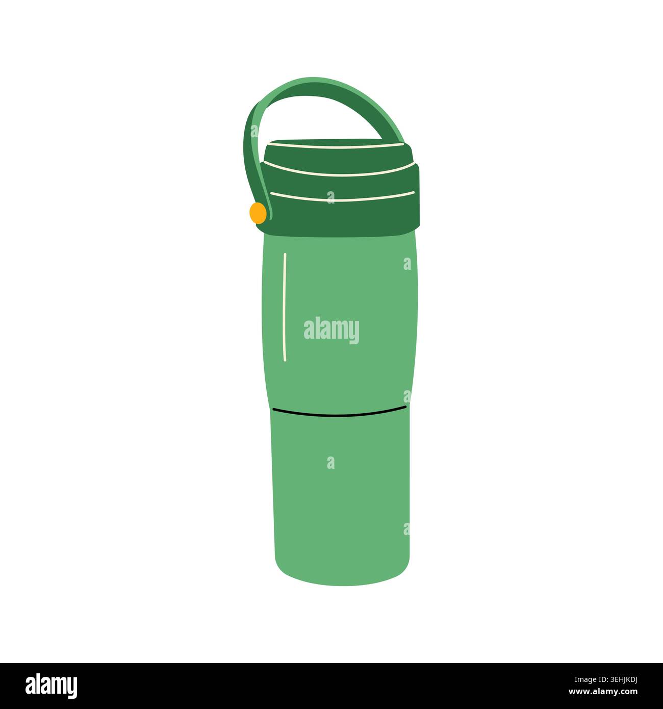 Green thermos flask or travel bottle vector hand drawn illustration flat Stock Vector