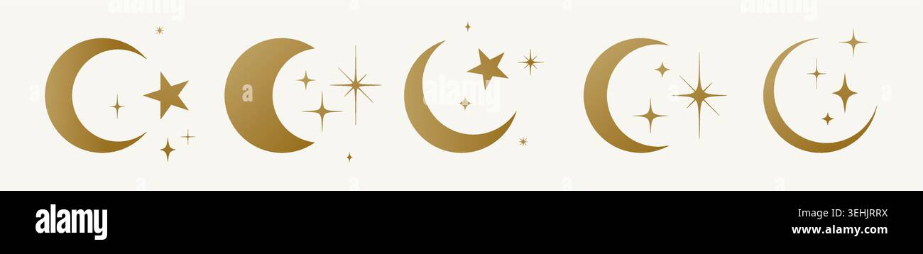 Half moon with stars set Stock Vector