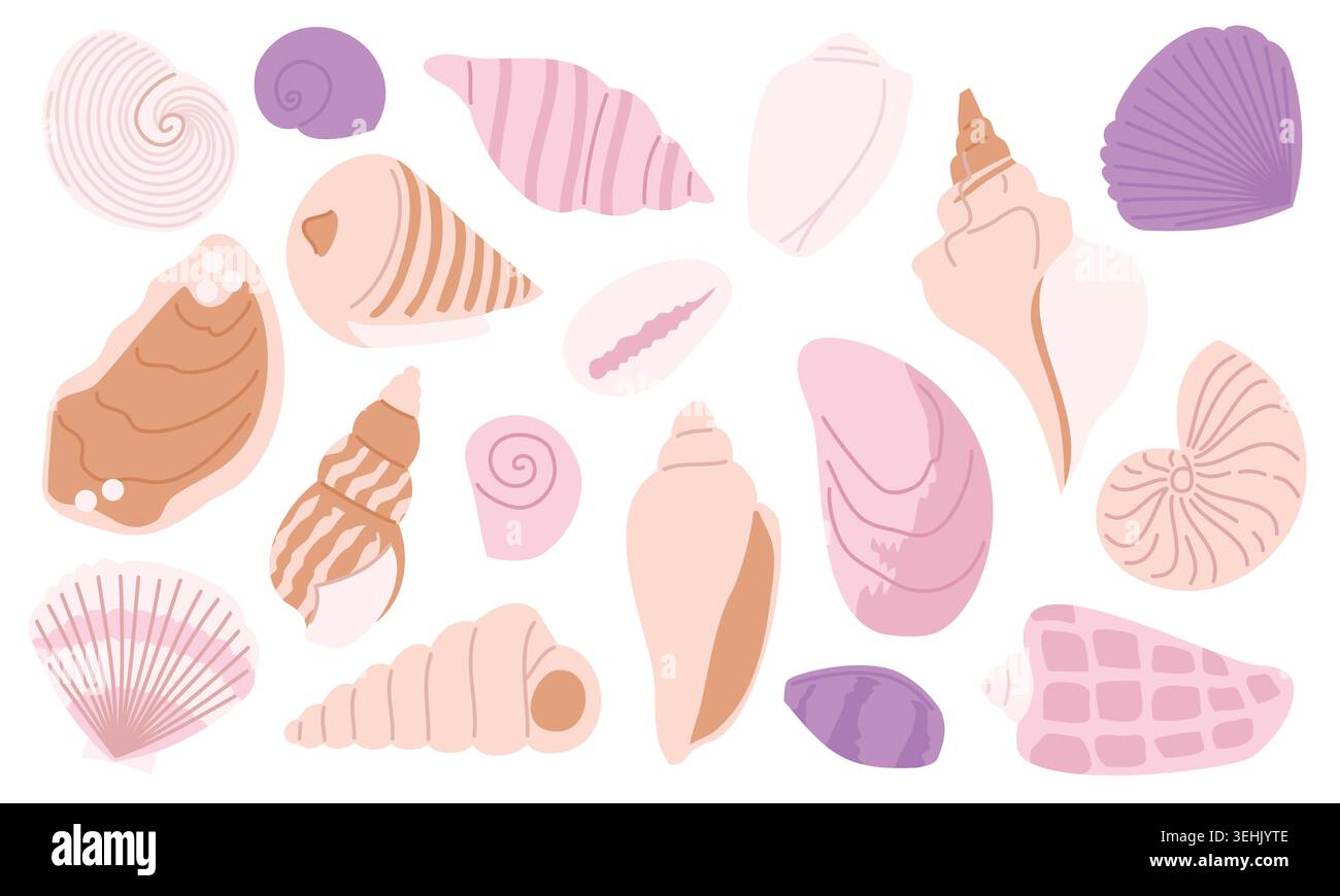 Pastel Seashell Collection Vector Set in Soft Minimal Style Stock Vector