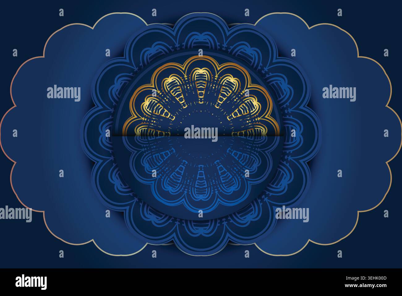 Artistic Gold Mandala Pattern With Layered Geometric Blue Background Stock Vector