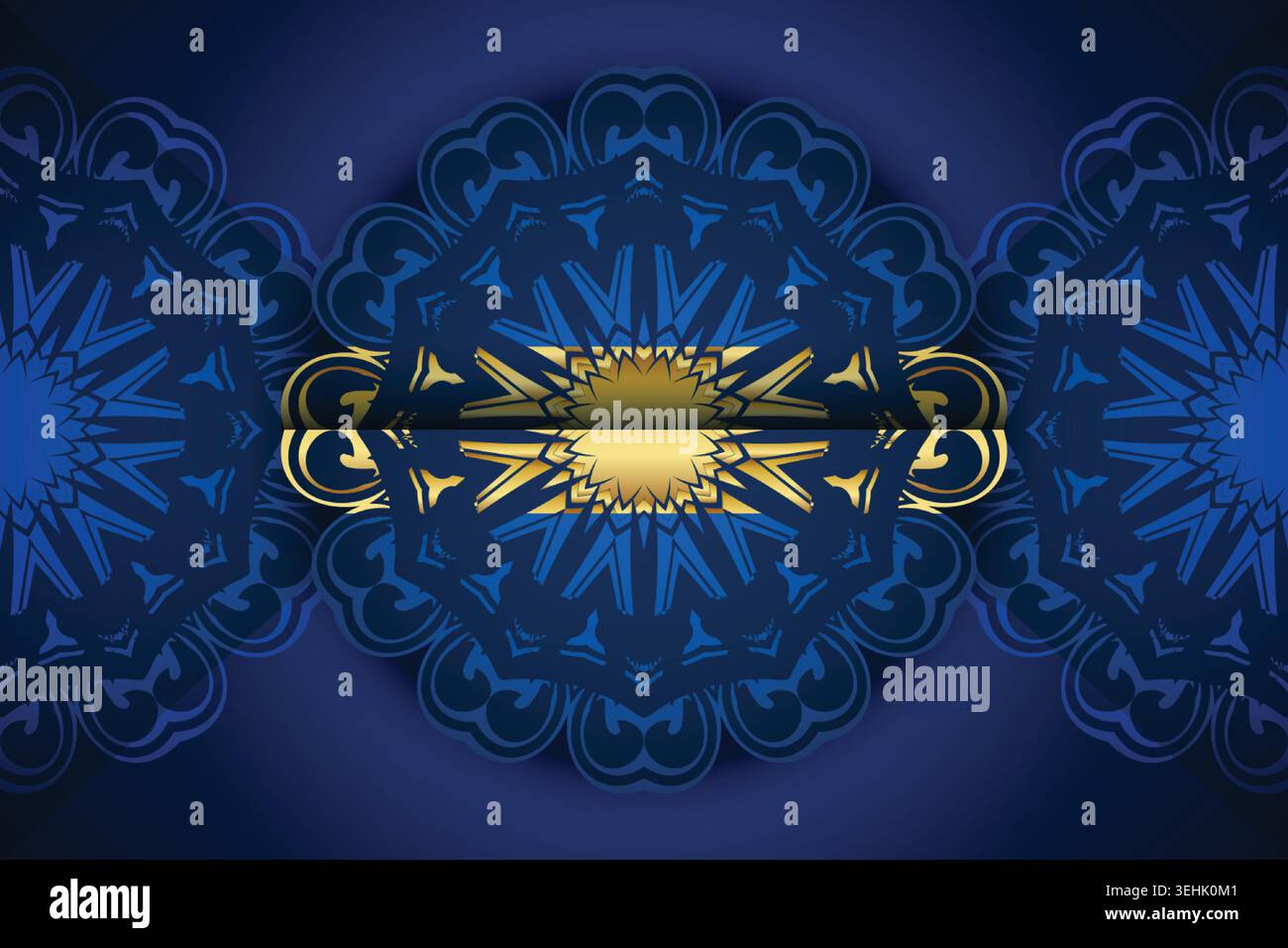 Radiant Star Mandala Pattern In Blue And Gold Abstract Artwork Stock Vector