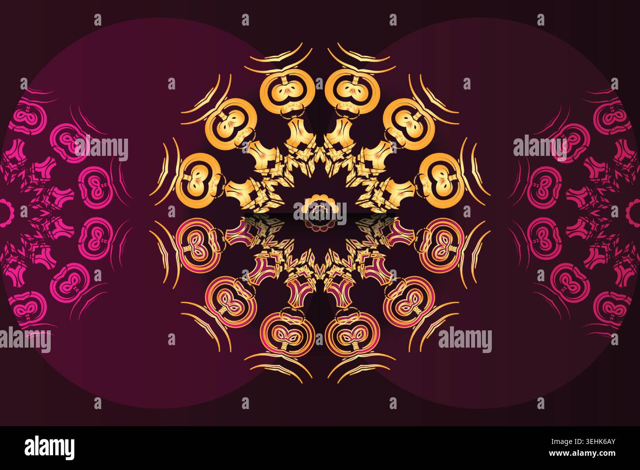 Vibrant Pink Purple Gold Mandala Pattern With Soft Gradient Depth Effect Stock Vector