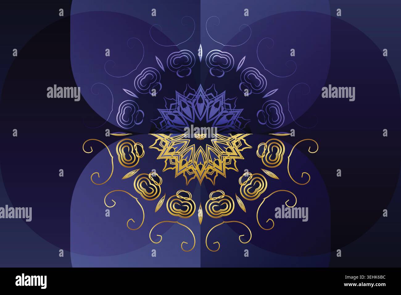 Artistic Gold Mandala Pattern With Layered Geometric Blue Background Stock Vector