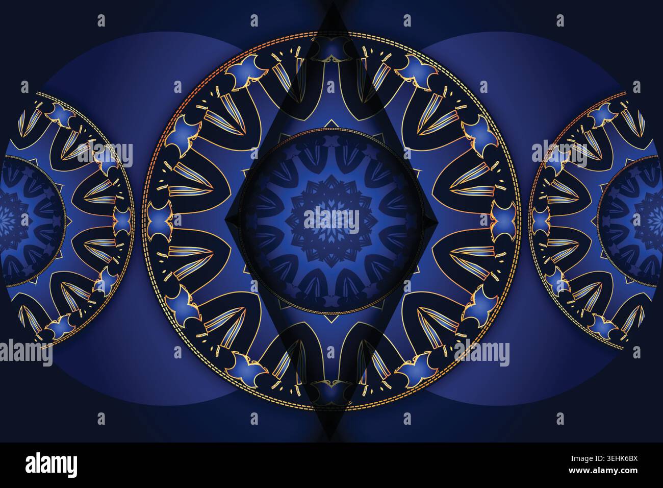 Decorative Islamic Mandala Design With Diamond Shaped Blue Frames Stock Vector