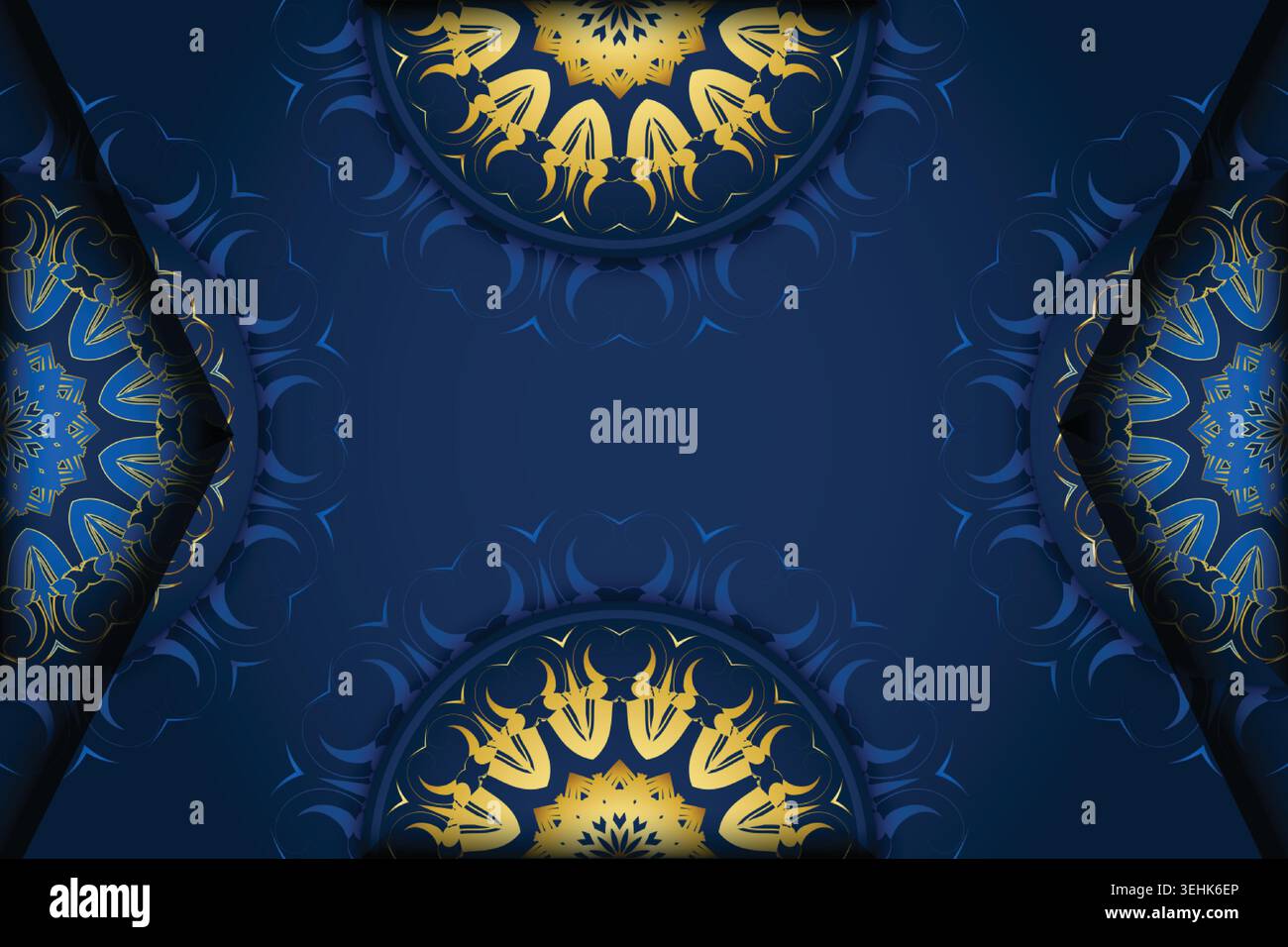 Intricate Gold Mandala Pattern In Elegant Navy Blue Decorative Style Stock Vector