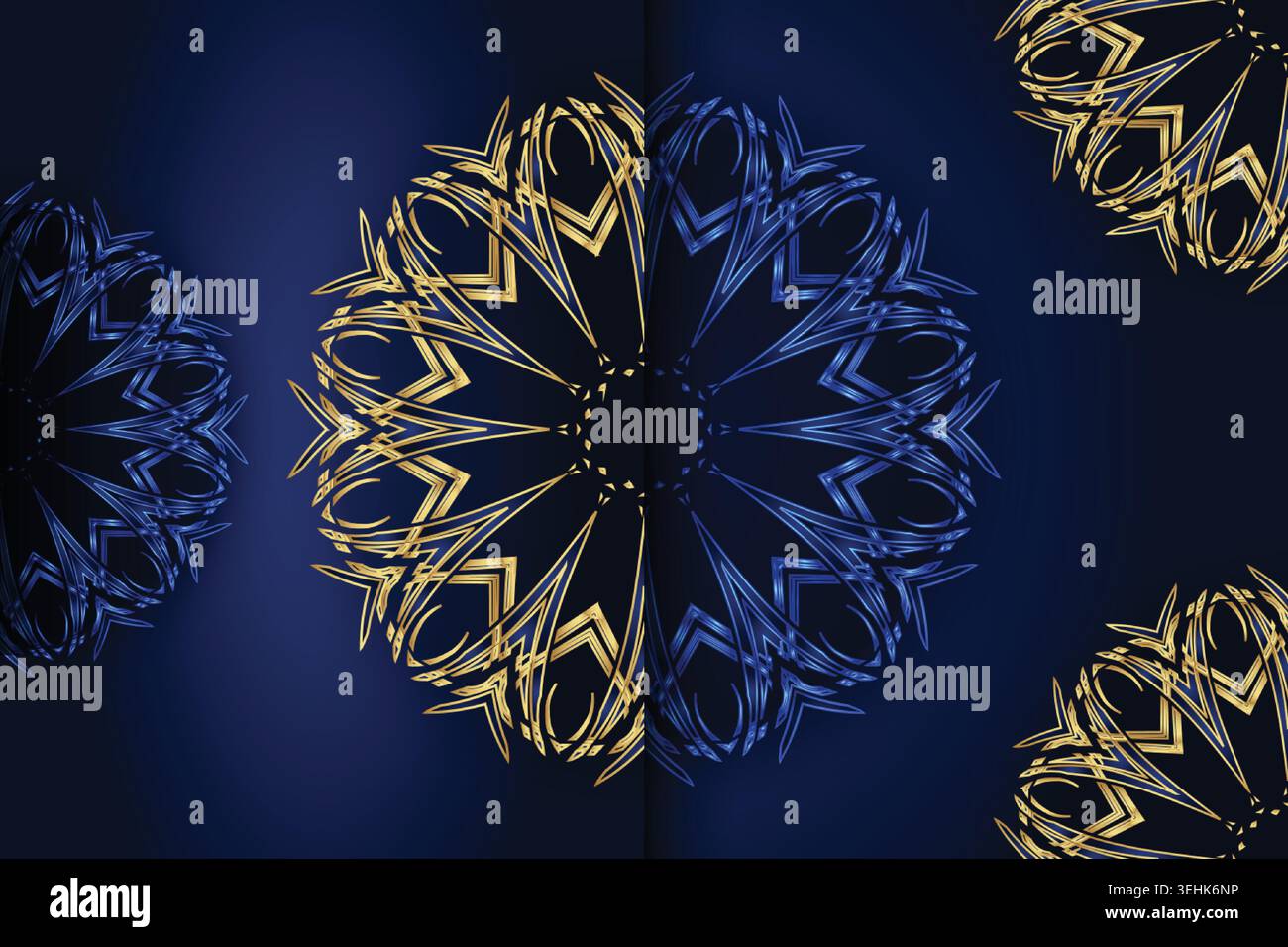 Mesmerizing Geometric Mandala Pattern With Blue Gold And White Colors Stock Vector