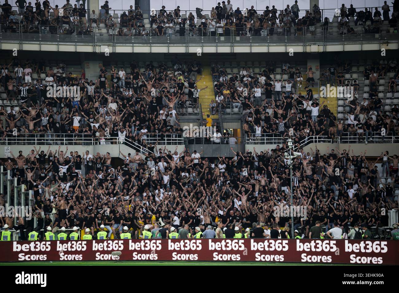 Fans of Juventus FC sing as they ask not to play the match prior to the ...