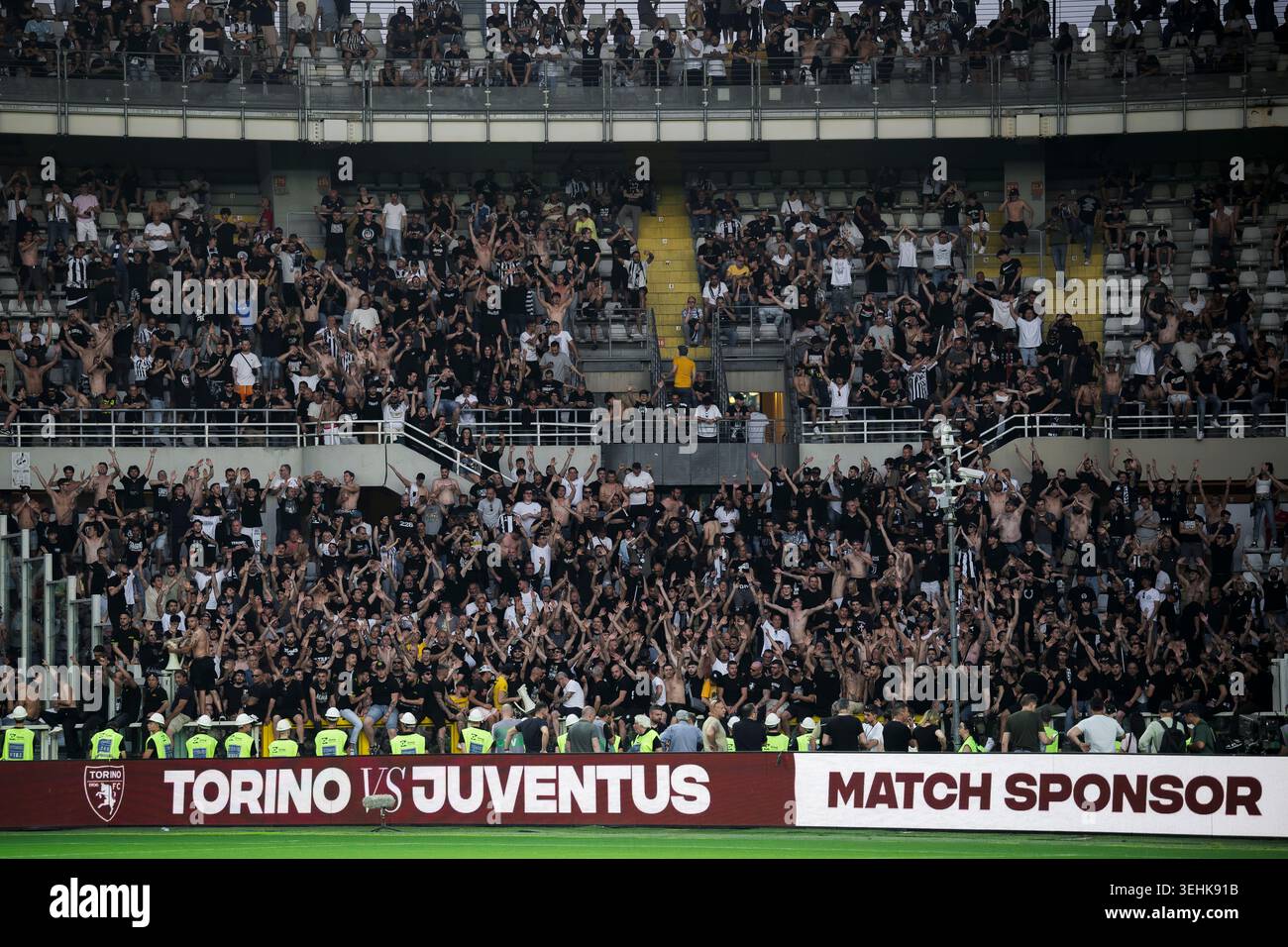 Fans of Juventus FC sing as they ask not to play the match prior to the ...