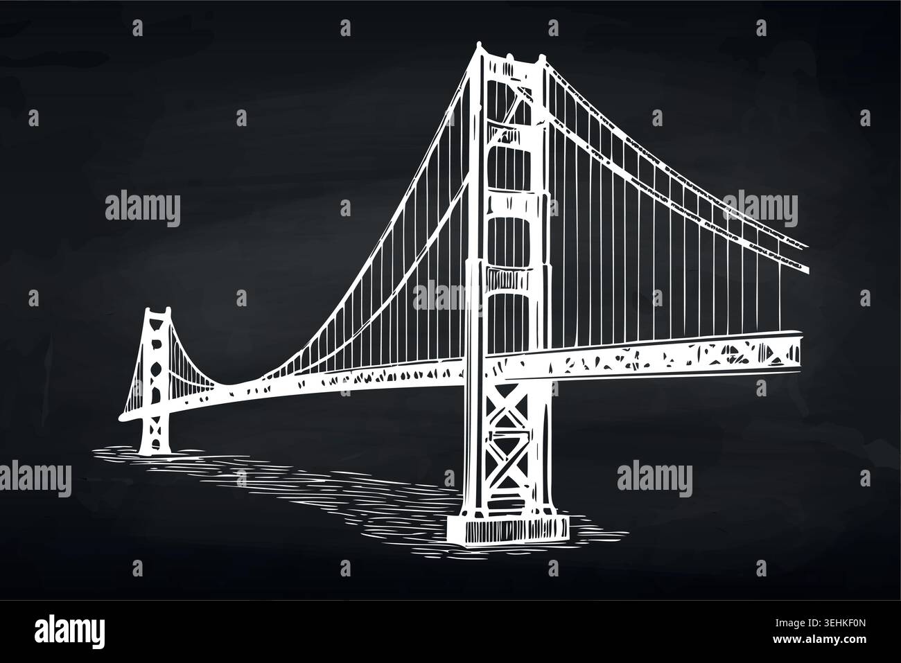 Chalk sketch of Golden Gate Bridge on blackboard background Stock Vector