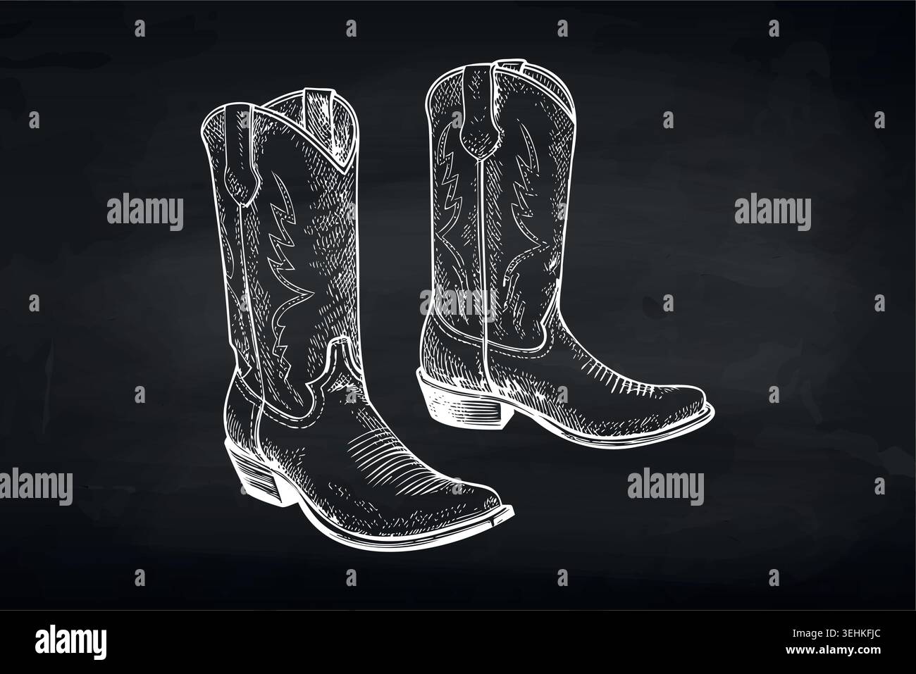 Chalk drawn cowboy boots on blackboard background Stock Vector