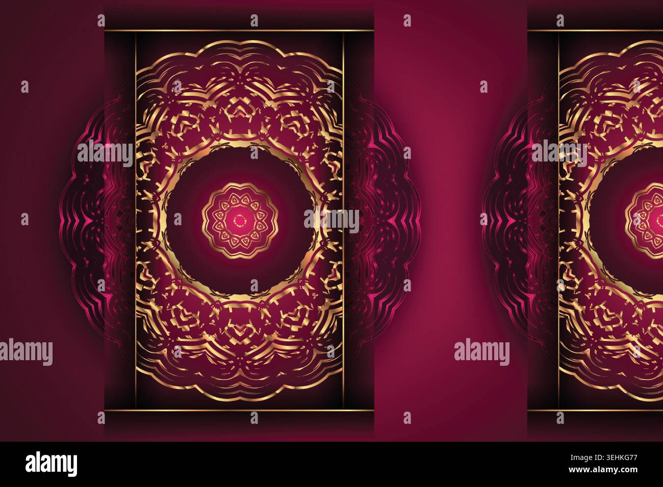 Royal Gold Mandala Pattern On Deep Red Background With Concentric Depth Stock Vector