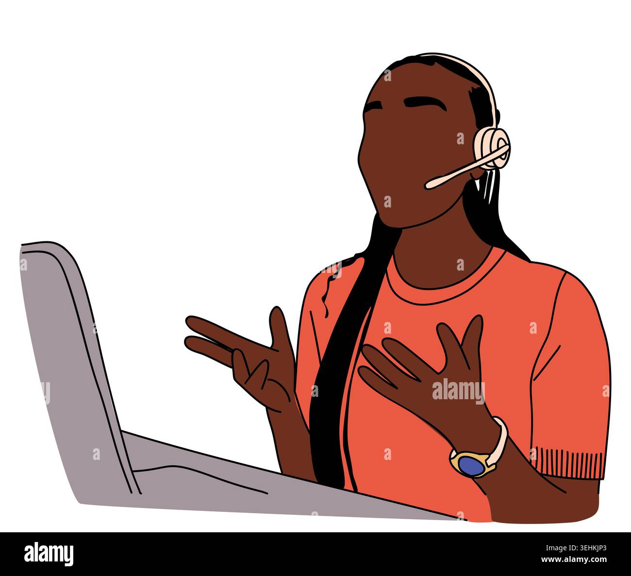 Customer support agent in headset while speaking Stock Vector