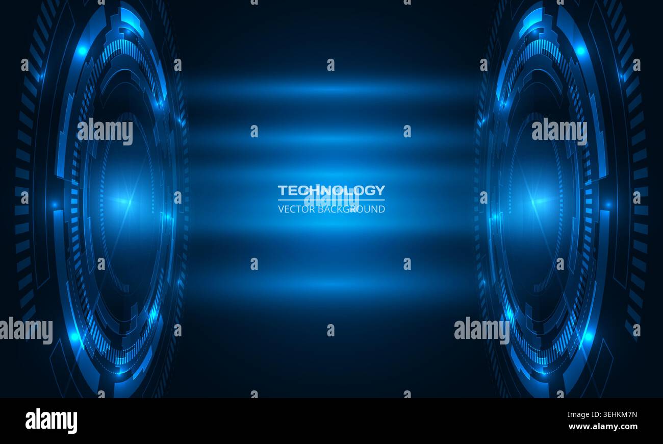 Futuristic blue HUD interface with glowing circular elements and layered light effects. Technology abstract background. Advanced digital control panel Stock Vector