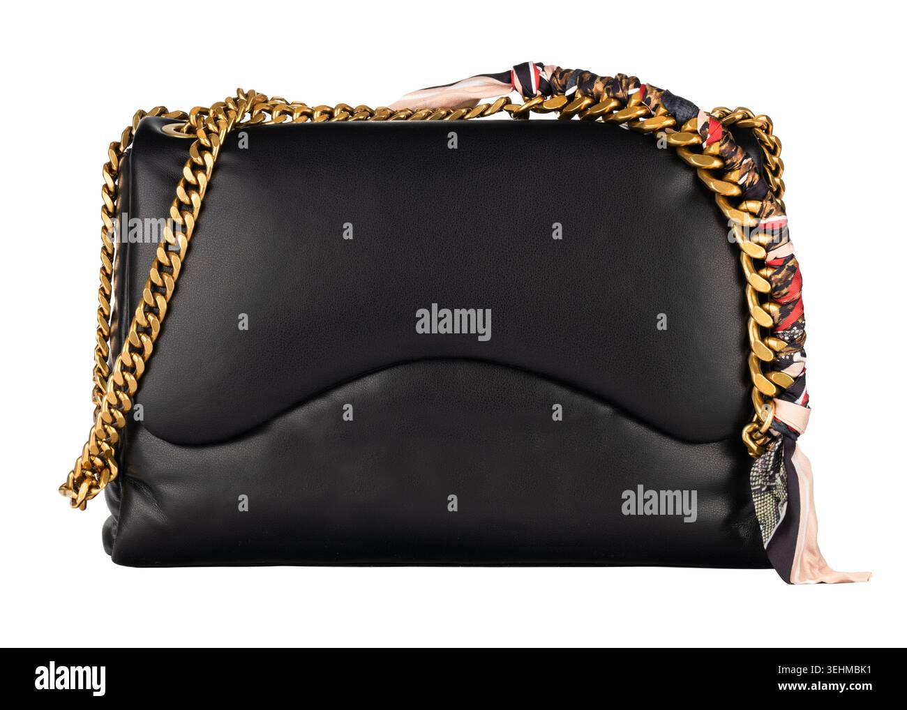 Black Leather Handbag with Gold Chain Stock Photo