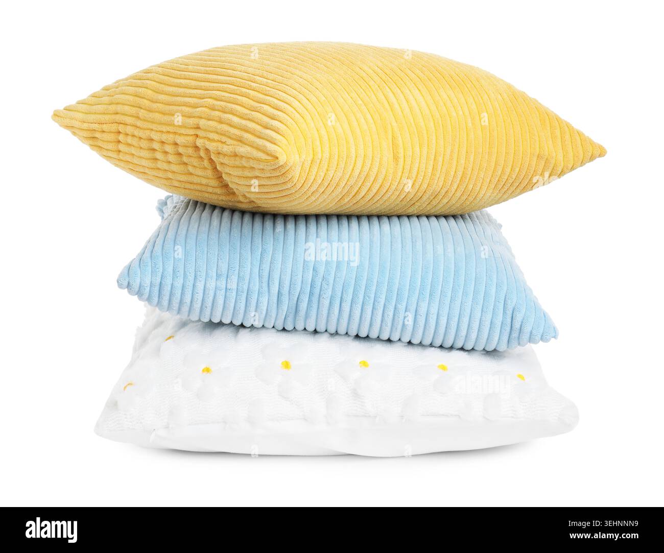 Stack of color cushions isolated on white Stock Photo