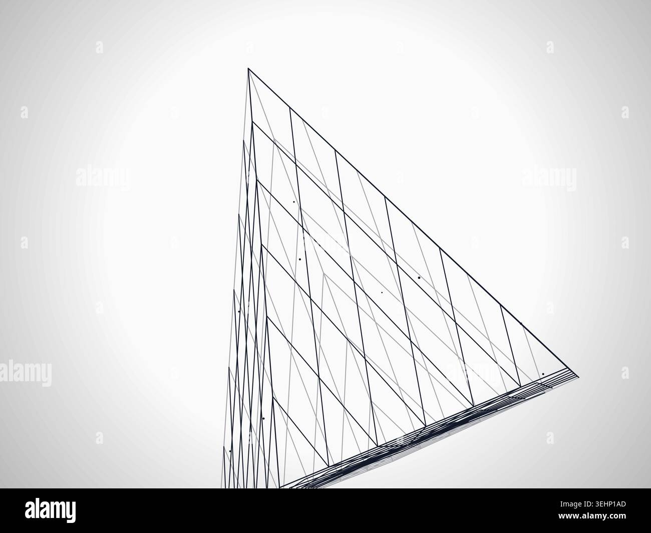 Modern technology-inspired 3D wire pyramid with layered lines and connection points Stock Vector