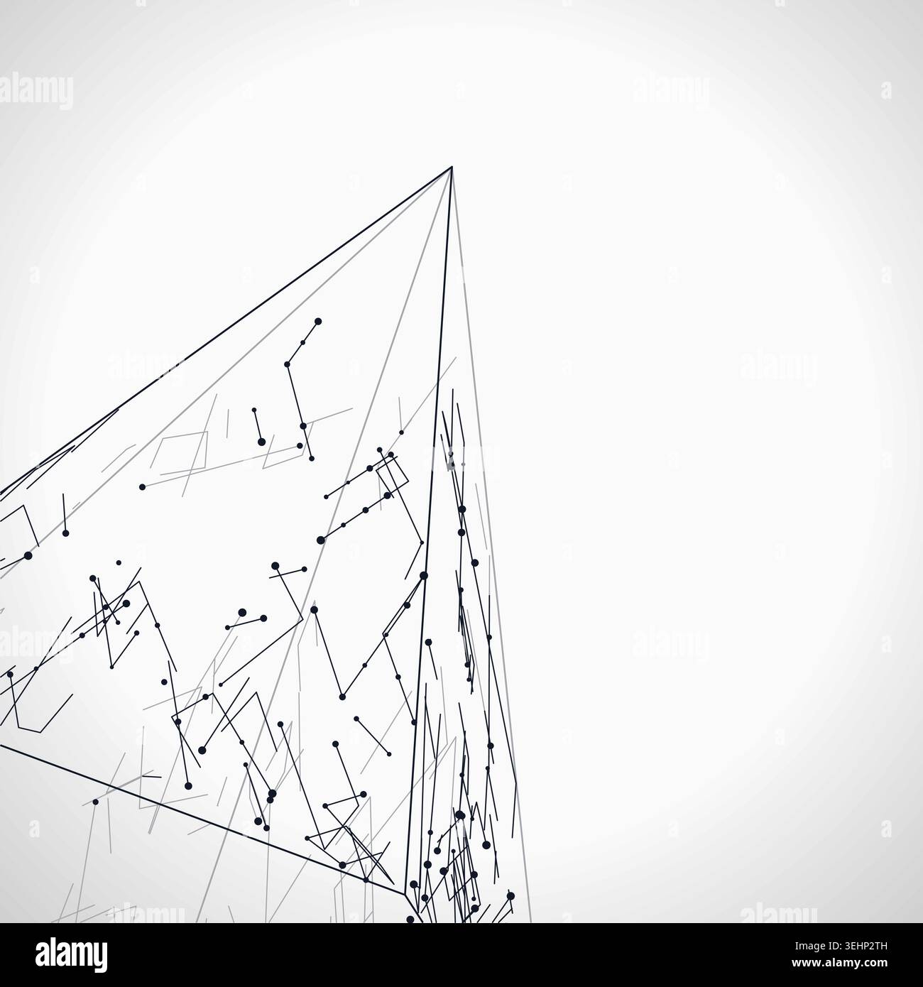 Abstract futuristic pyramid structure rendered as a clean geometric network background Stock Vector