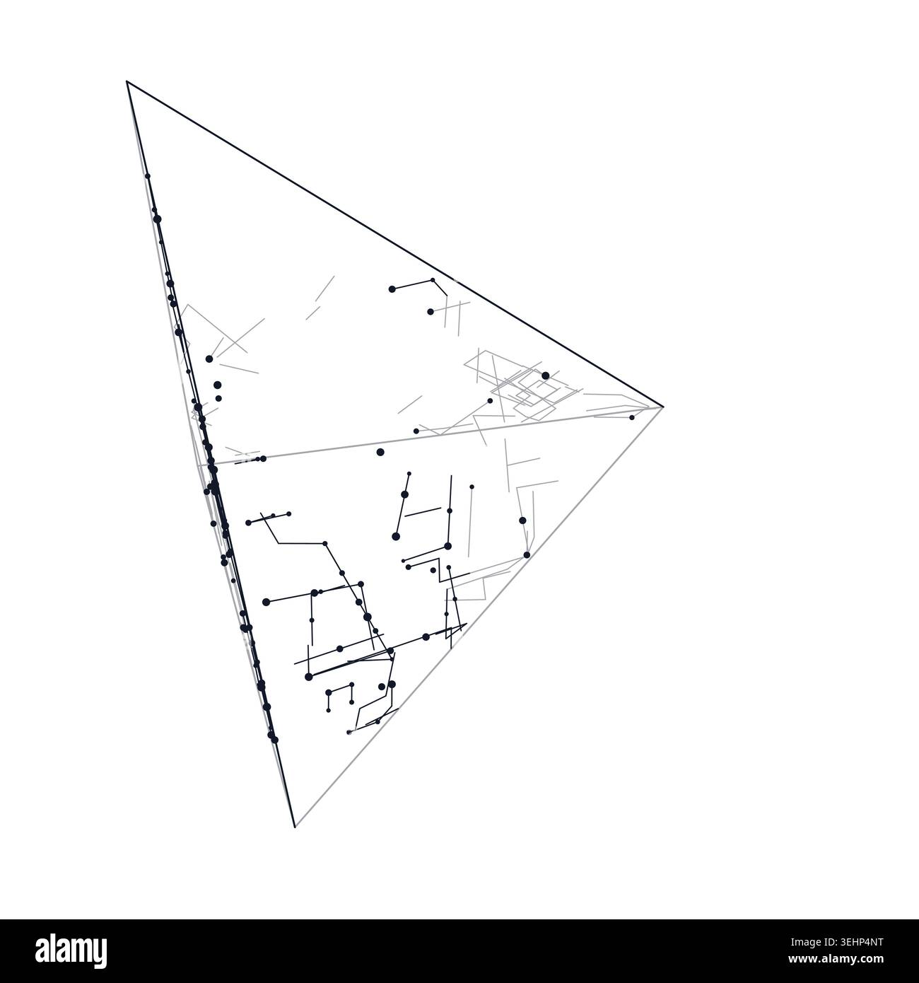 Modern technology-inspired 3D wire pyramid with layered lines and connection points Stock Vector