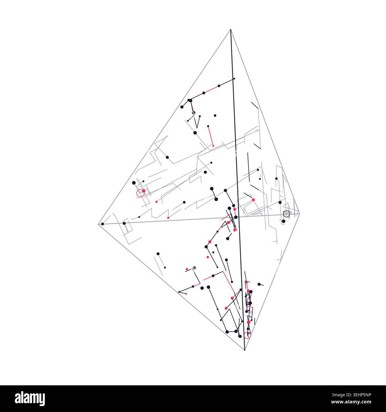 Modern technology-inspired 3D wire pyramid with layered lines and connection points Stock Vector