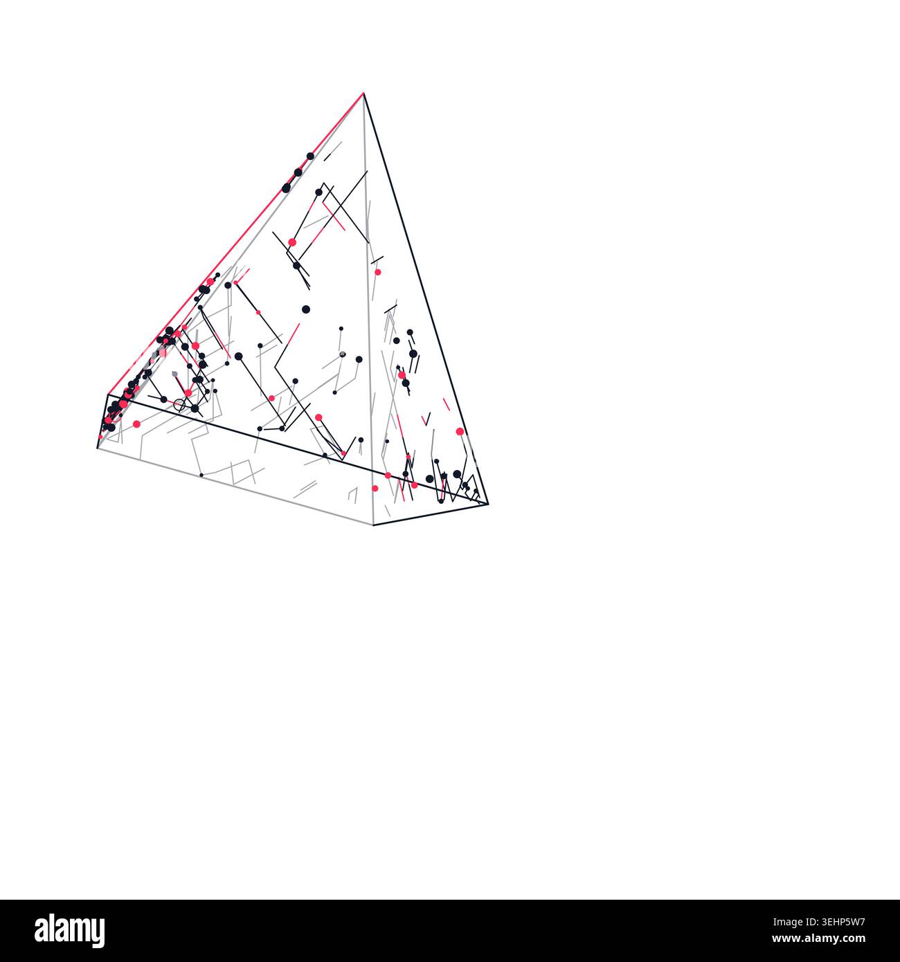 Modern technology-inspired 3D wire pyramid with layered lines and connection points Stock Vector