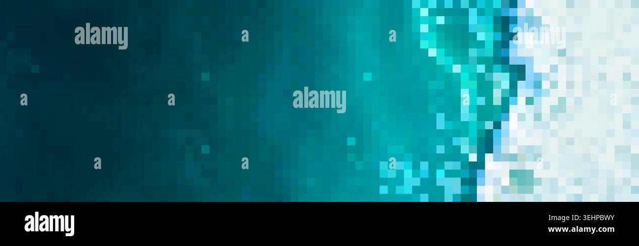 Abstract digital background with a mosaic pixel pattern merging turquoise and white Stock Photo