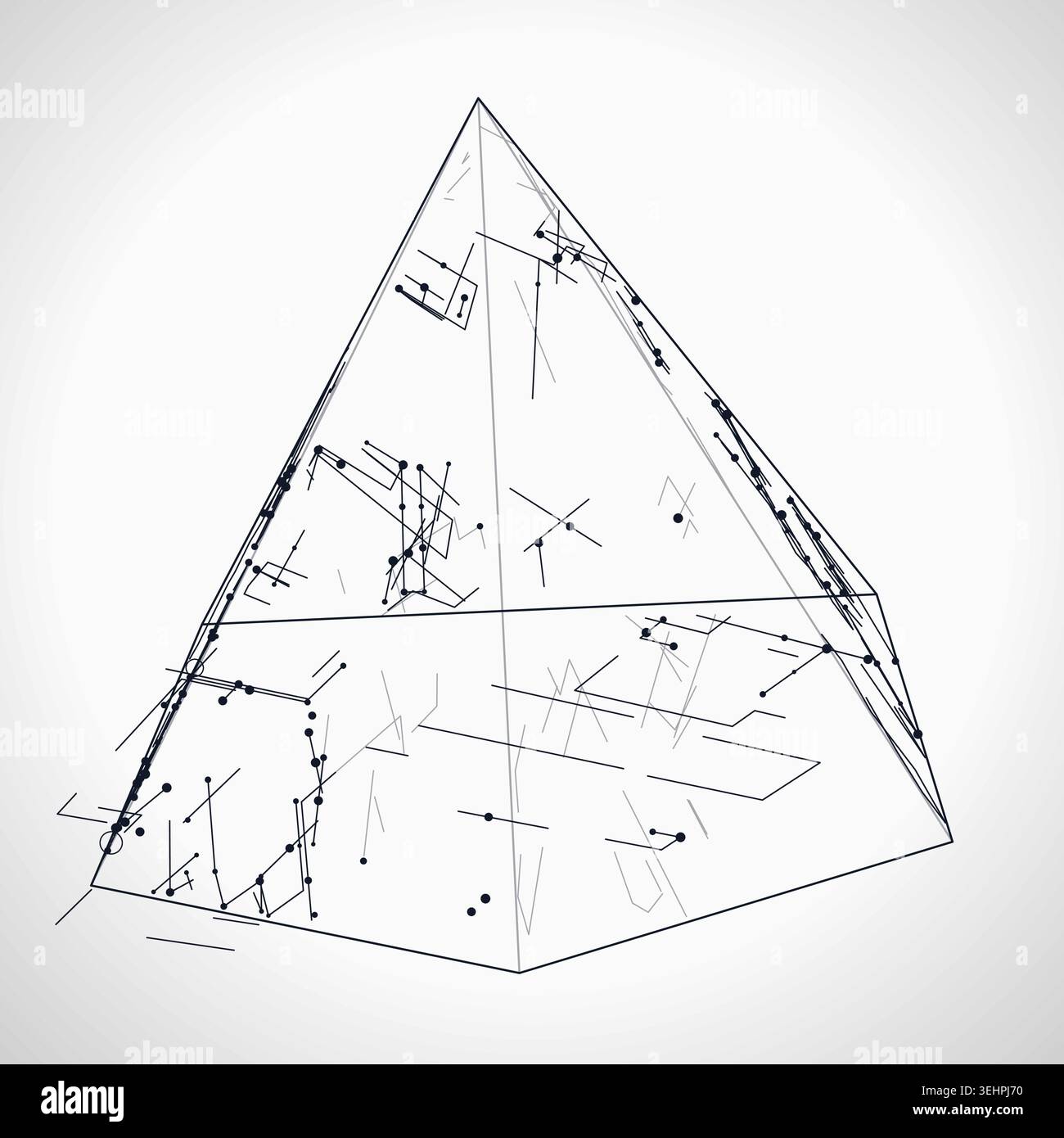 Abstract futuristic pyramid structure rendered as a clean geometric network background Stock Vector