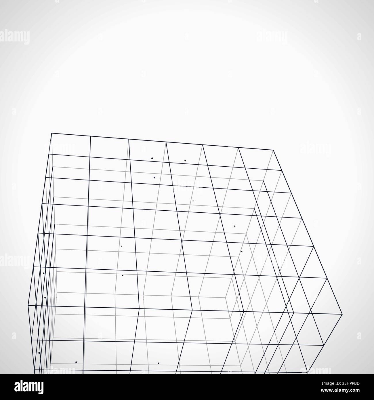 Modern technology-inspired 3D wire cube with layered lines and connection points Stock Vector