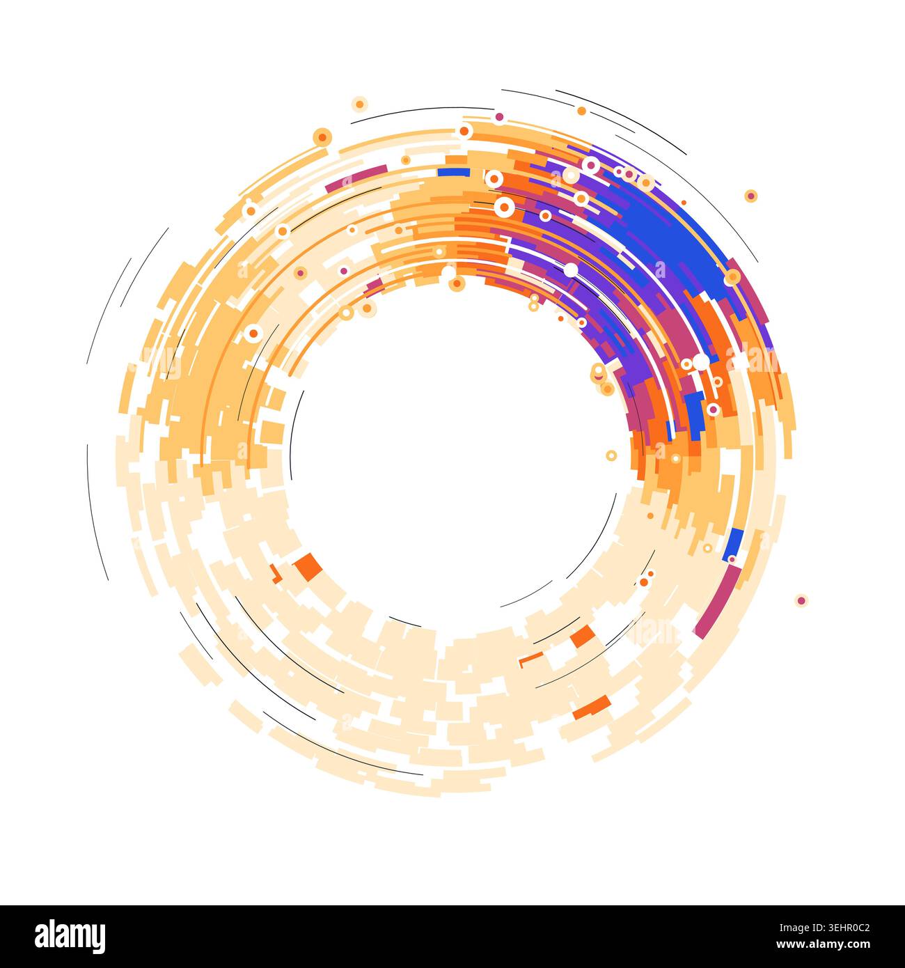 Concentric circular tech segments with dynamic blue glow accents Stock Vector