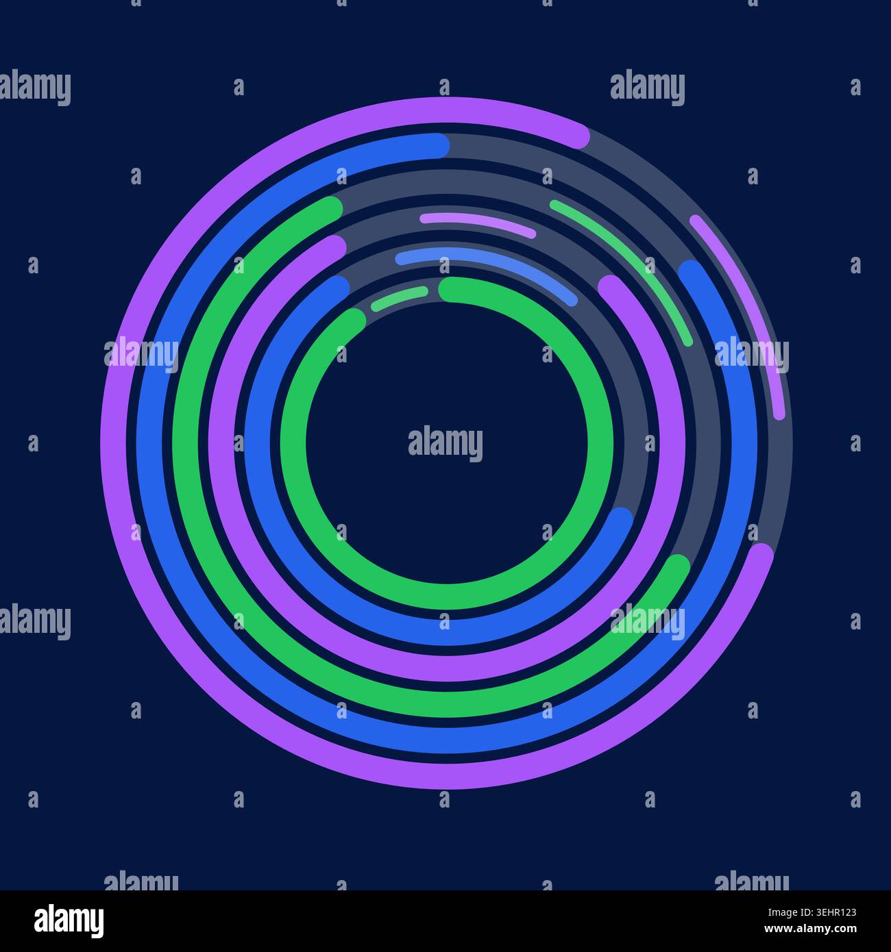 Vibrant circular composition built from bold rounded ring segments Stock Vector