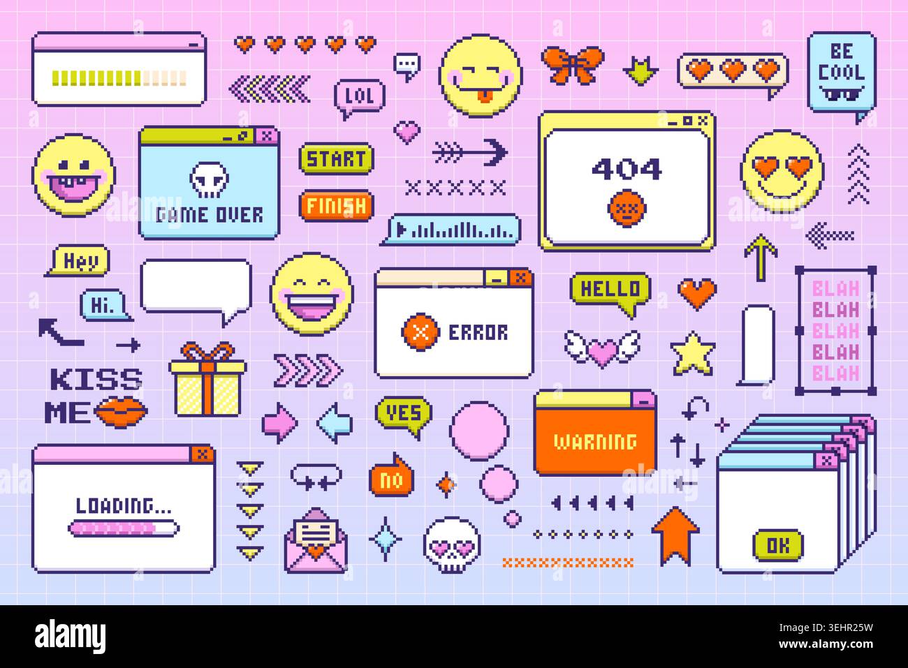 Collection of retro Pixel Art UI Elements. Vector. Stock Vector