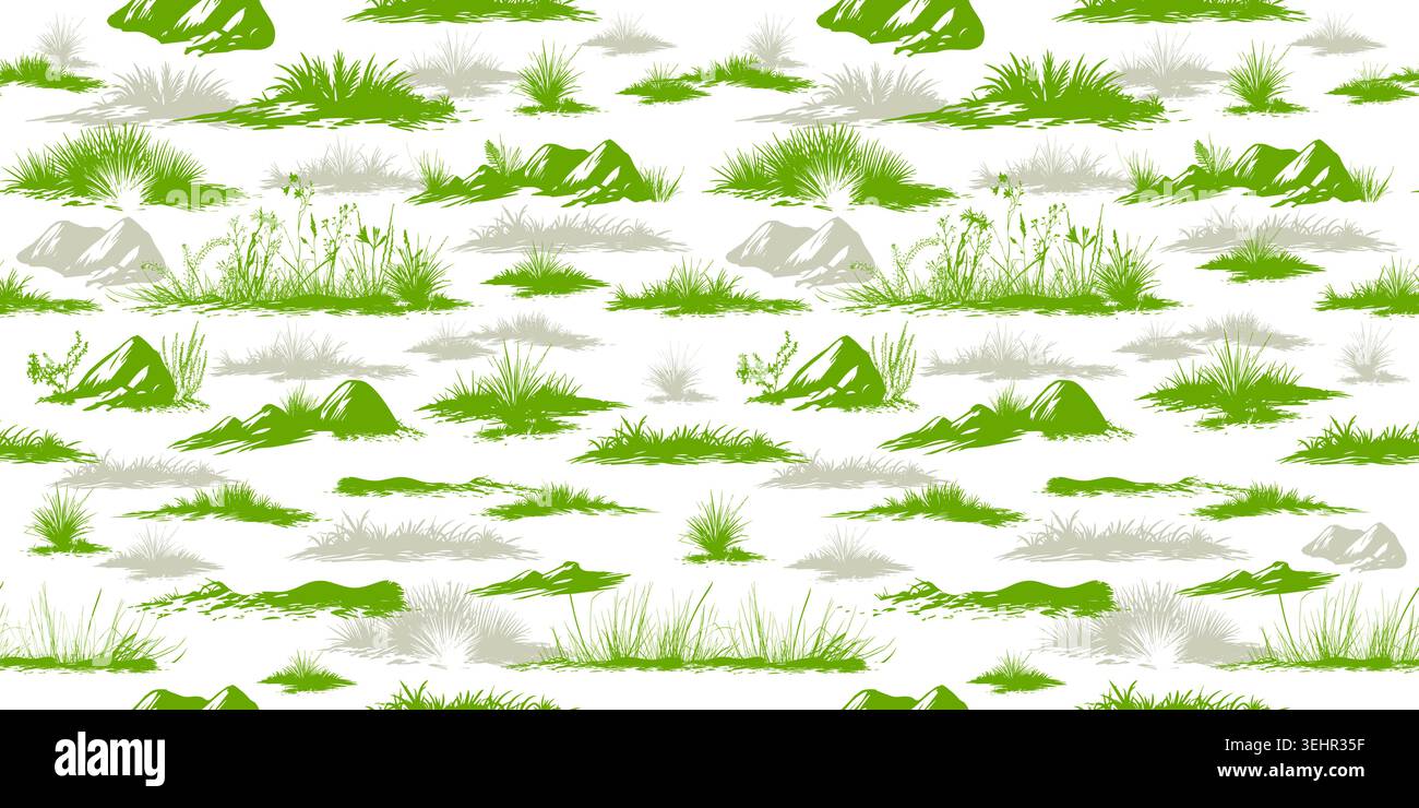 Seamless grass print pattern . Hand drawn. Not AI, vector illustration. Stock Vector