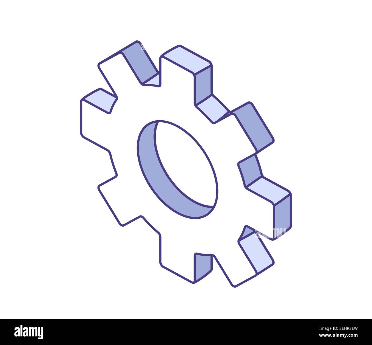 Gear icon. Isometric 3D line art vector image for settings, mechanics, engineering, industrial design, technology controls. Stock Vector