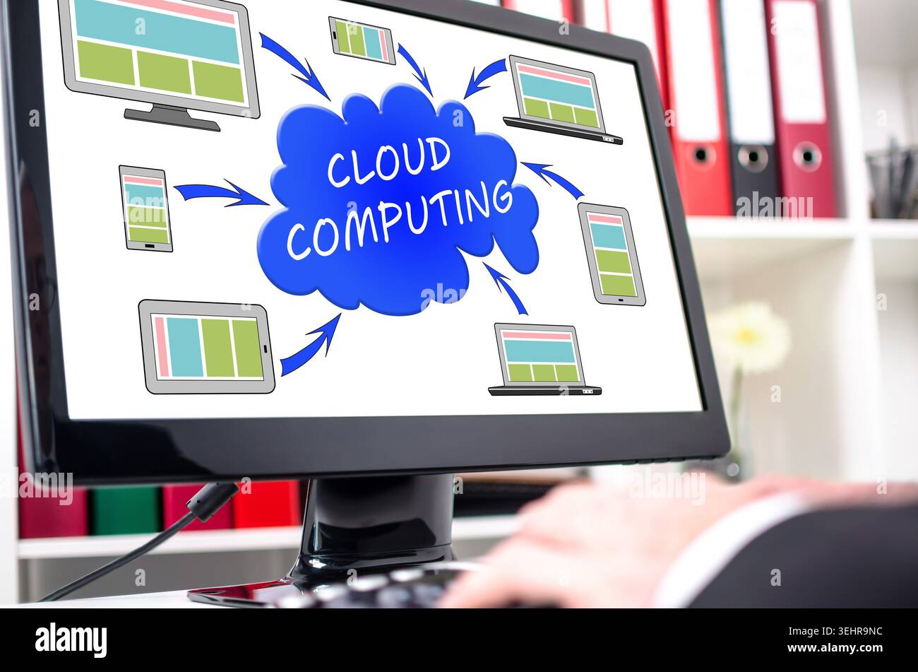 Cloud computing concept shown on a computer screen Stock Photo