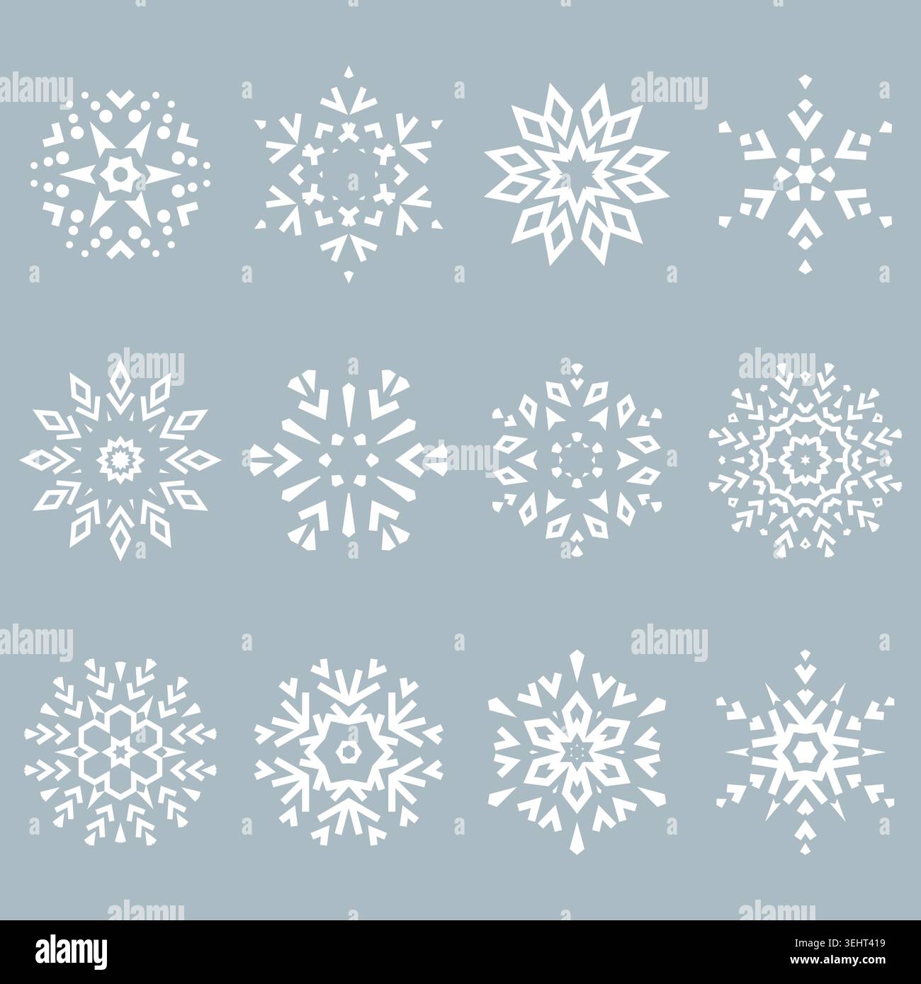 Snowflakes icon collection. Graphic modern blue ornament. Stock Vector