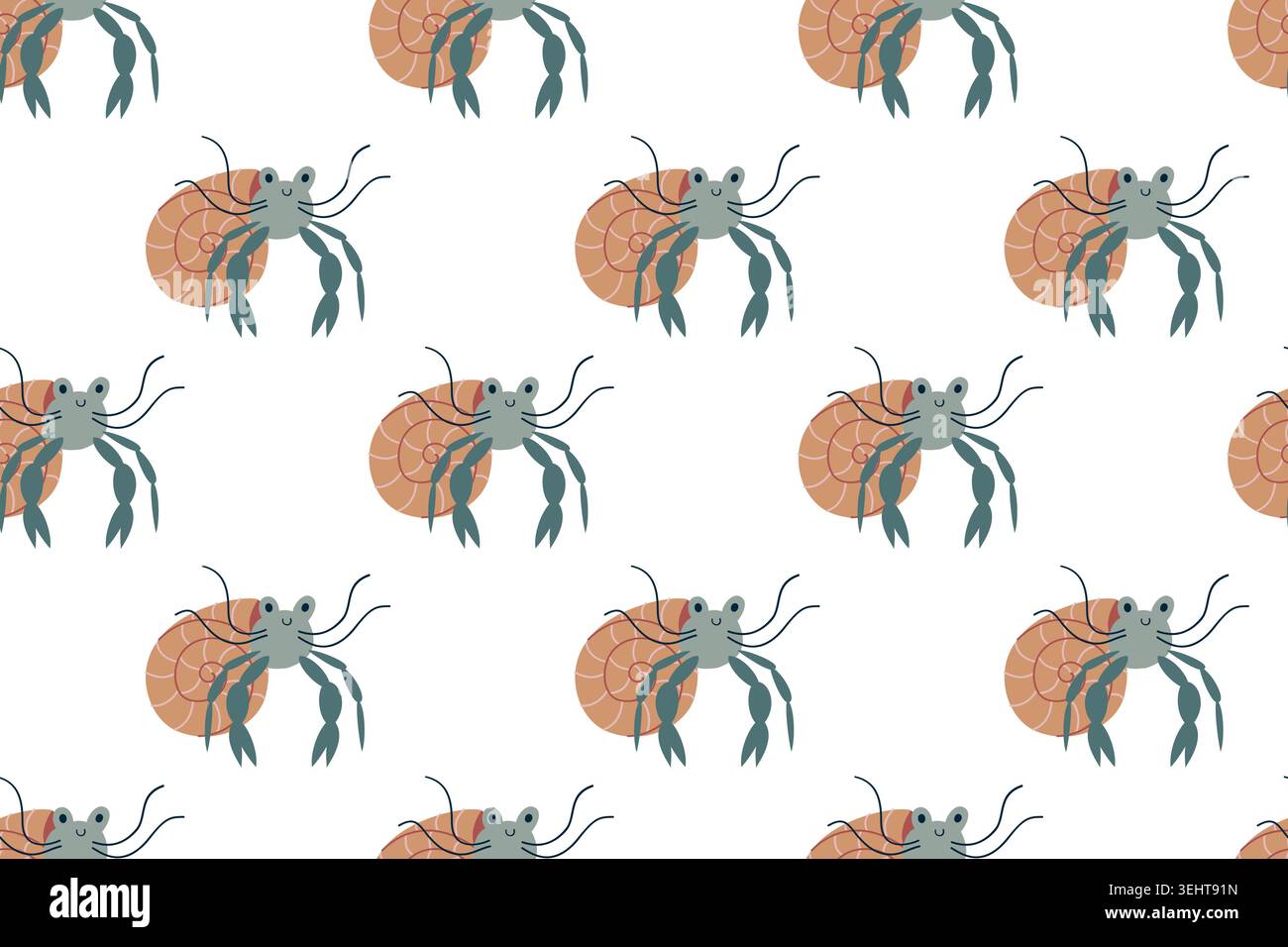 Cute Hermit Crab Vector Seamless Pattern Stock Vector